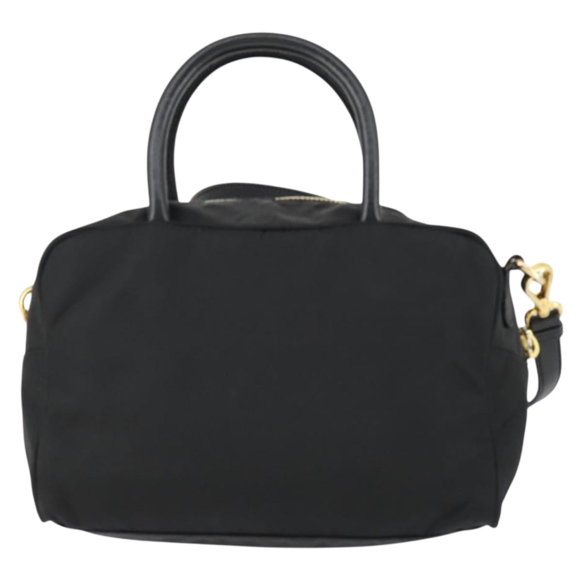 PRADA Hand Bag Nylon 2way Black Gold Auth 164988