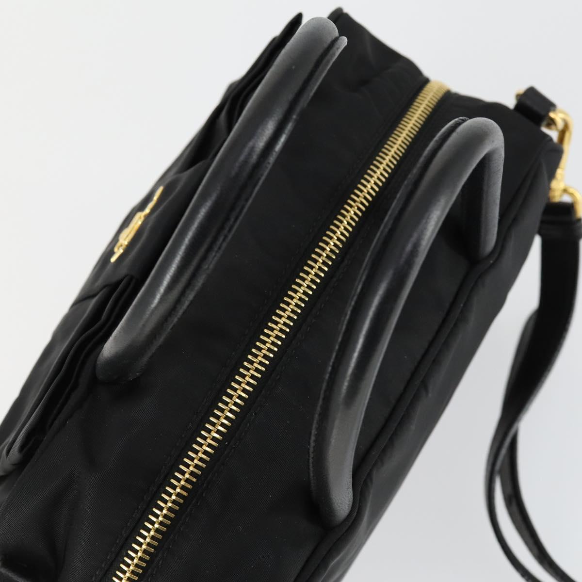PRADA Hand Bag Nylon 2way Black Gold Auth 164988