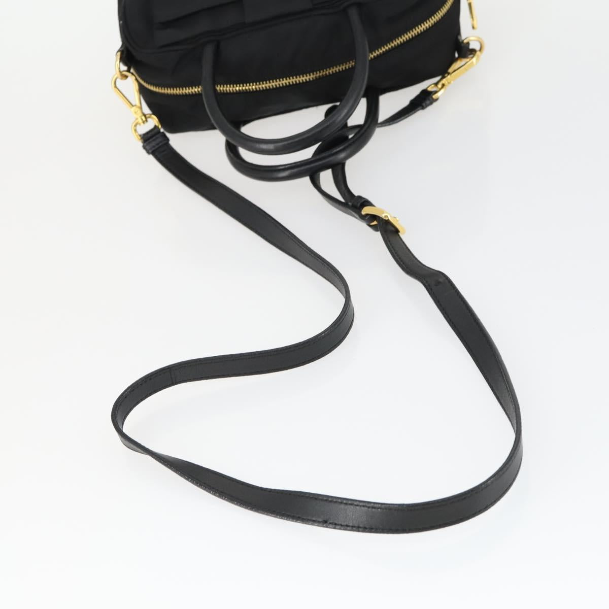 PRADA Hand Bag Nylon 2way Black Gold Auth 164988