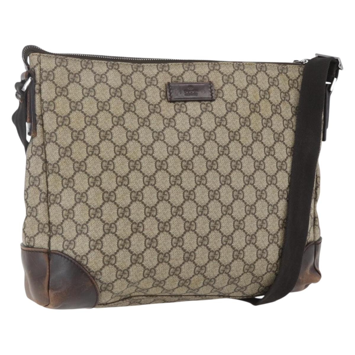 GUCCI GG Supreme Shoulder Bag PVC Beige Silver 110054 Auth 164997