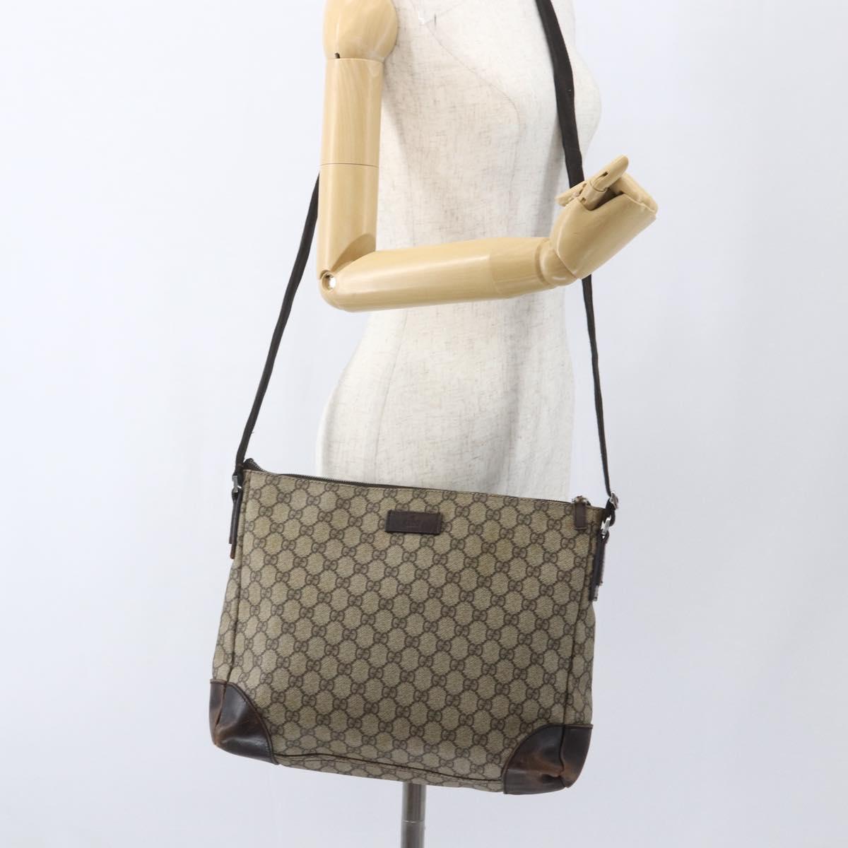 GUCCI GG Supreme Shoulder Bag PVC Beige Silver 110054 Auth 164997