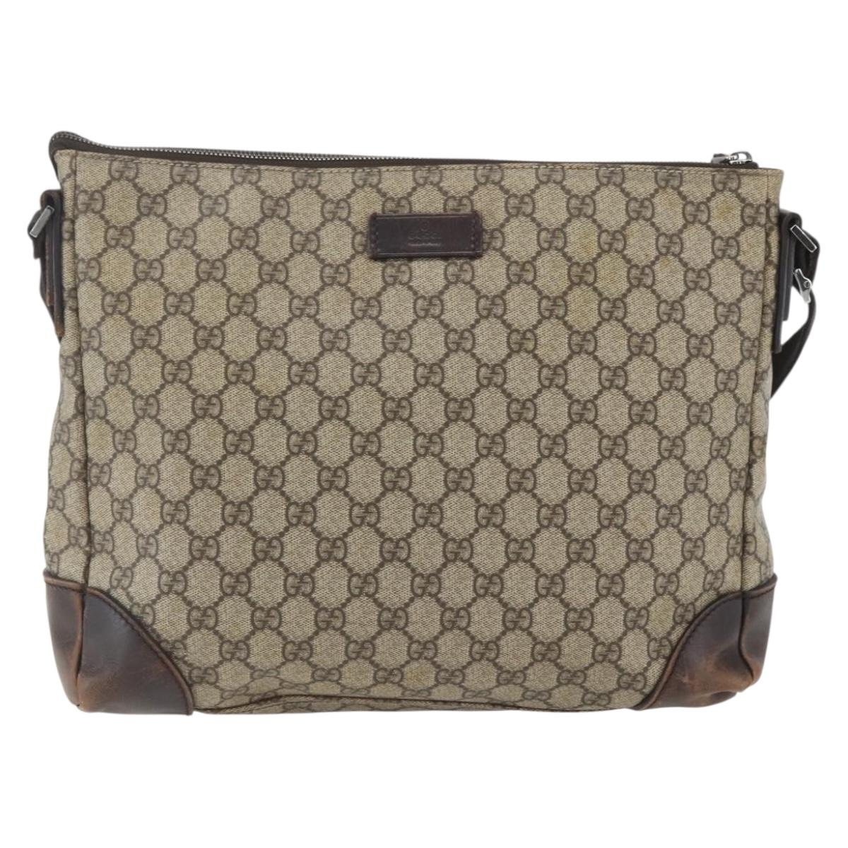 GUCCI GG Supreme Shoulder Bag PVC Beige Silver 110054 Auth 164997