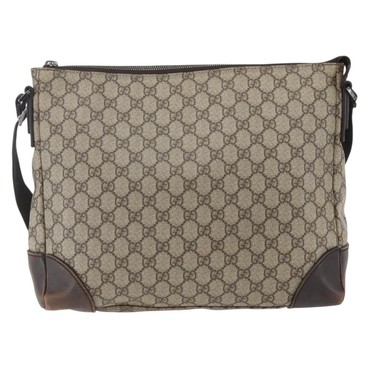 GUCCI GG Supreme Shoulder Bag PVC Beige Silver 110054 Auth 164997
