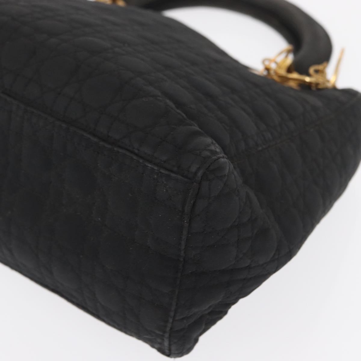 Christian Dior Lady Dior Canage Hand Bag Nylon Black Gold Auth 164998