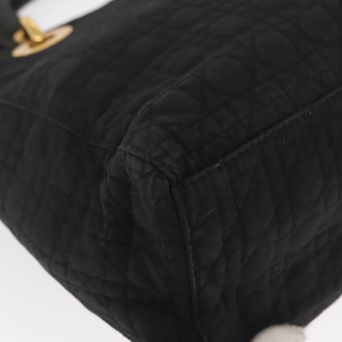 Christian Dior Lady Dior Canage Hand Bag Nylon Black Gold Auth 164998