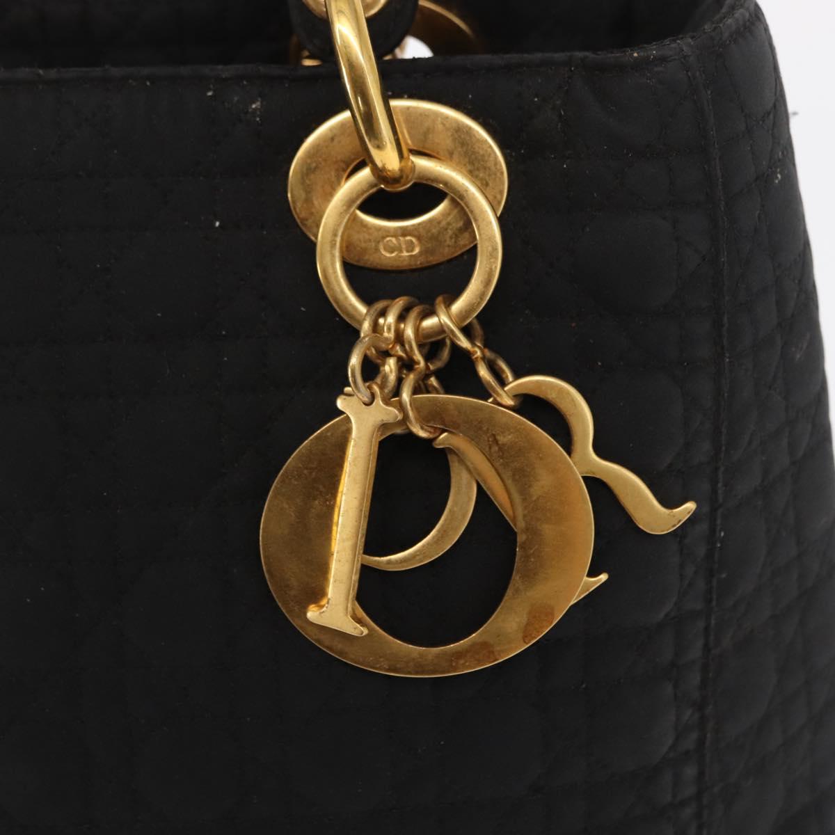 Christian Dior Lady Dior Canage Hand Bag Nylon Black Gold Auth 164998