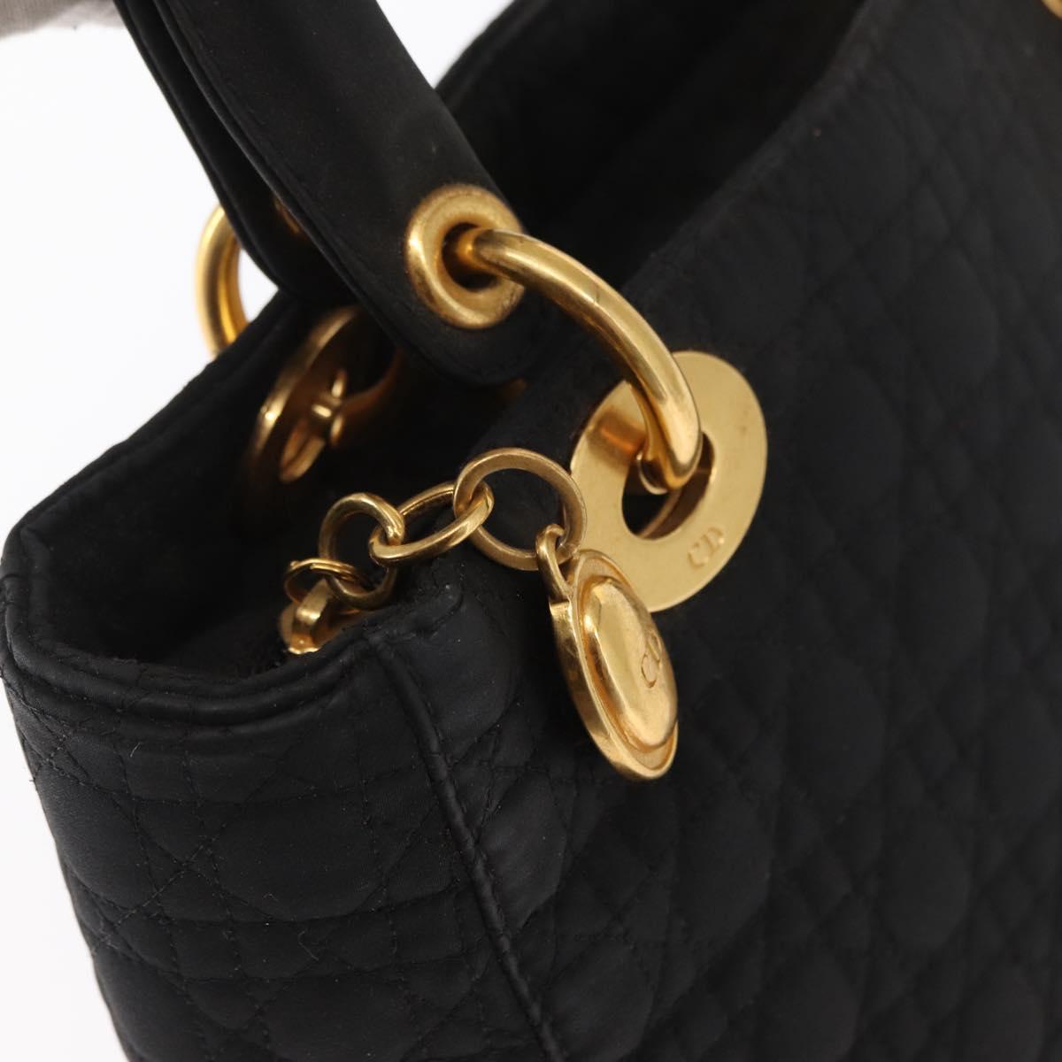 Christian Dior Lady Dior Canage Hand Bag Nylon Black Gold Auth 164998