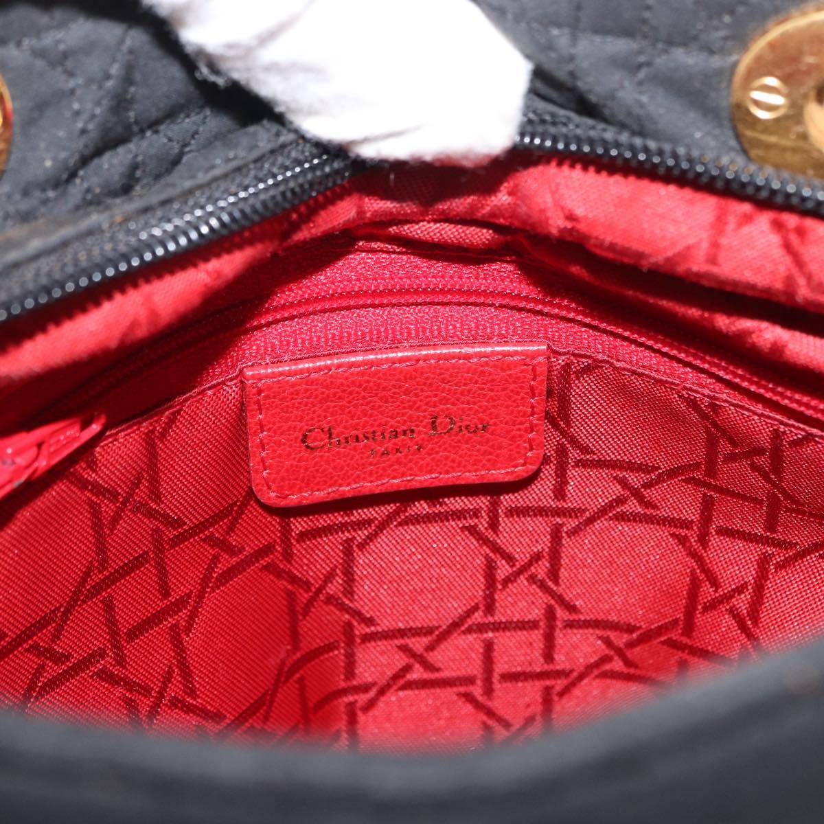 Christian Dior Lady Dior Canage Hand Bag Nylon Black Gold Auth 164998