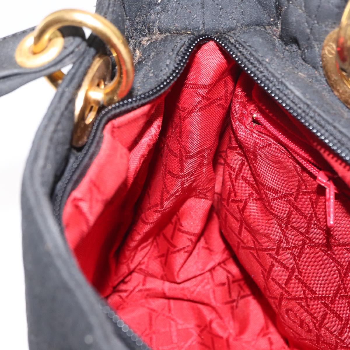 Christian Dior Lady Dior Canage Hand Bag Nylon Black Gold Auth 164998