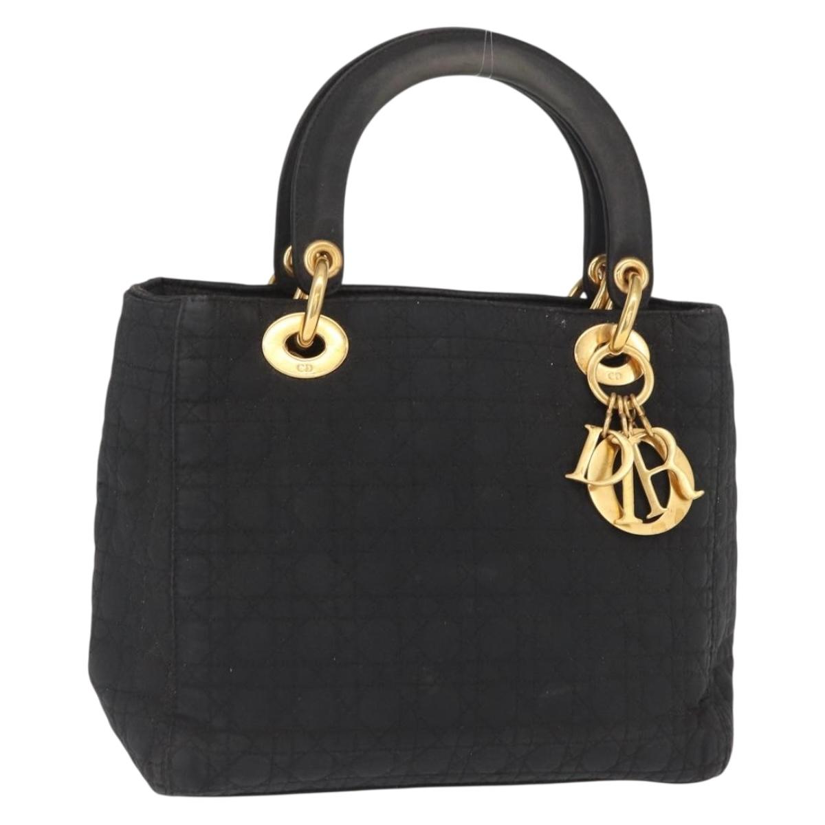 Christian Dior Lady Dior Canage Hand Bag Black Gold Auth 164998