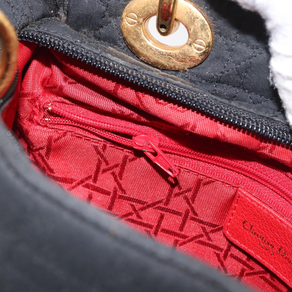 Christian Dior Lady Dior Canage Hand Bag Nylon Black Gold Auth 164998