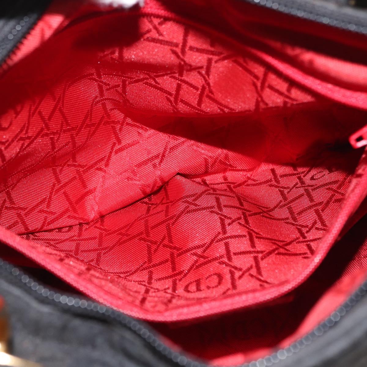 Christian Dior Lady Dior Canage Hand Bag Nylon Black Gold Auth 164998