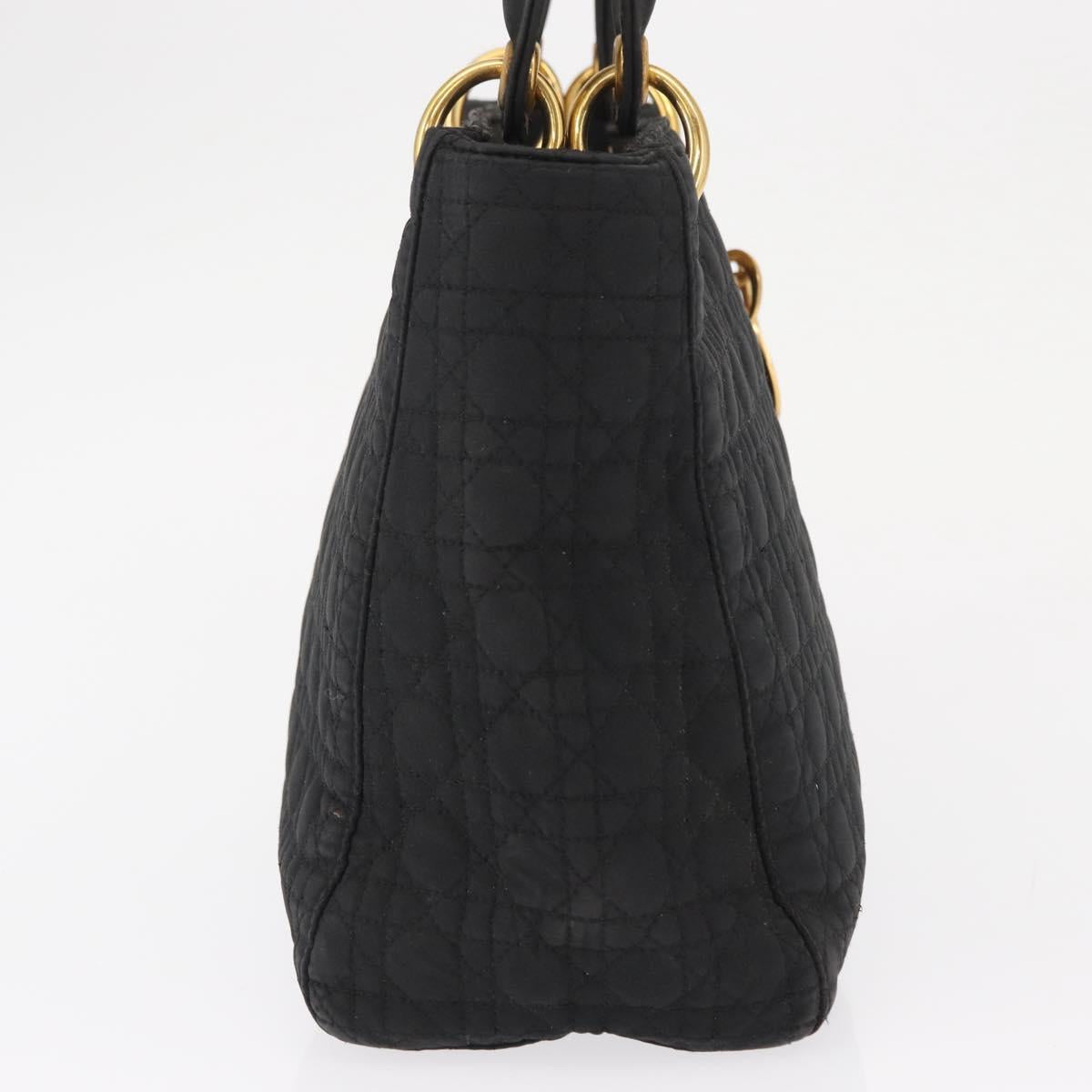 Christian Dior Lady Dior Canage Hand Bag Nylon Black Gold Auth 164998