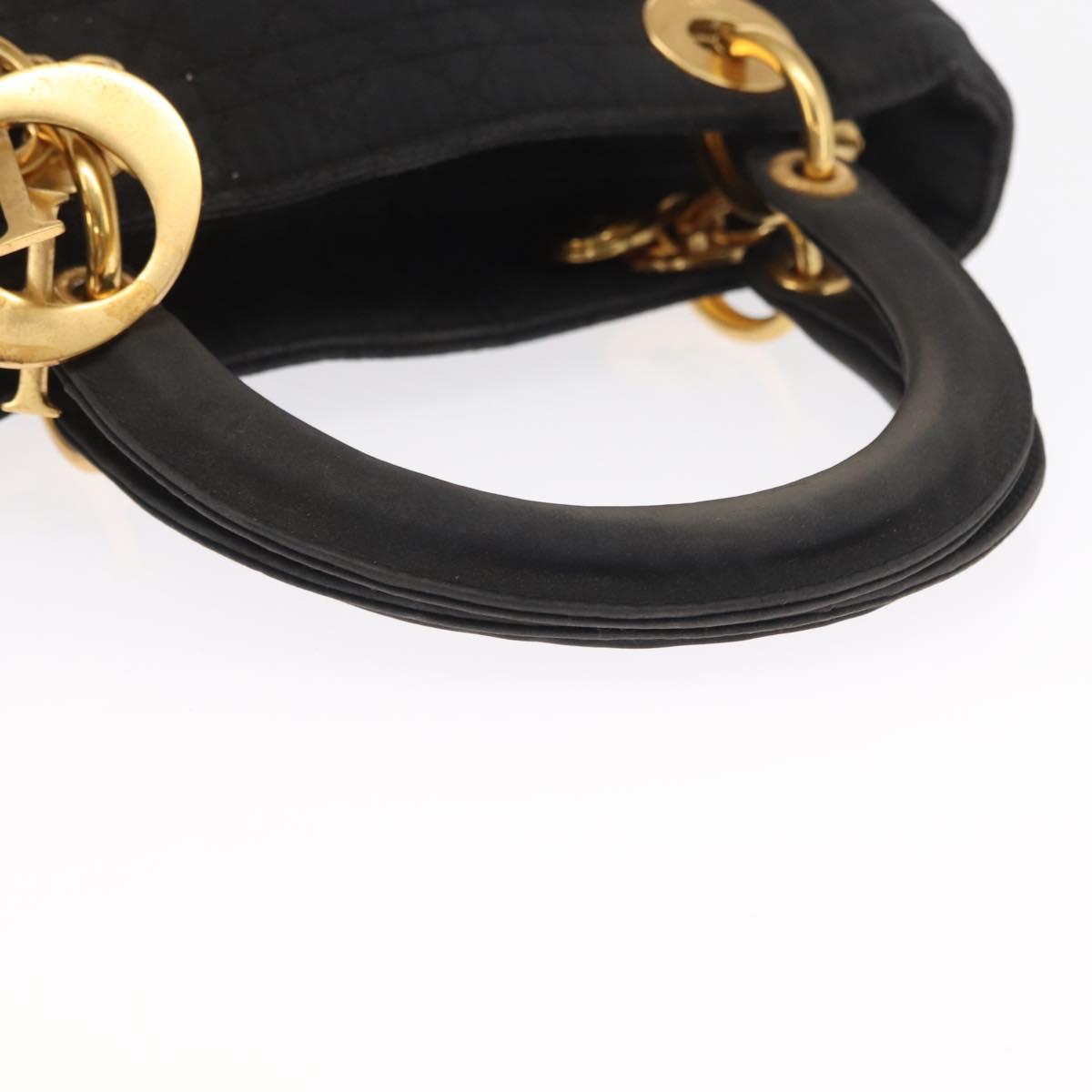 Christian Dior Lady Dior Canage Hand Bag Nylon Black Gold Auth 164998