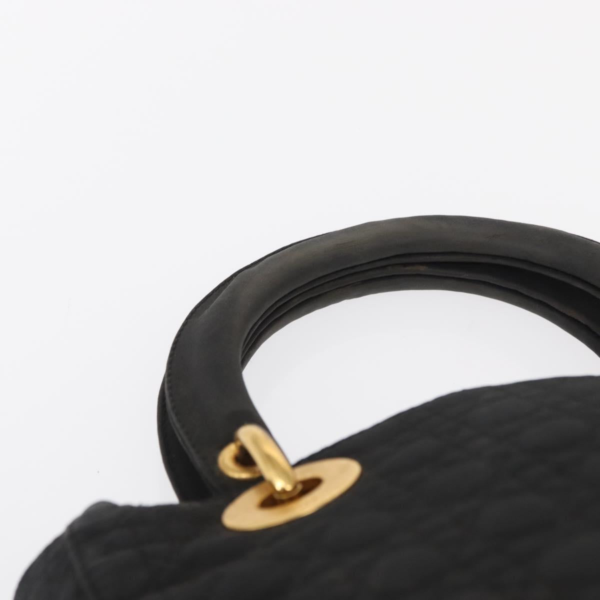 Christian Dior Lady Dior Canage Hand Bag Nylon Black Gold Auth 164998
