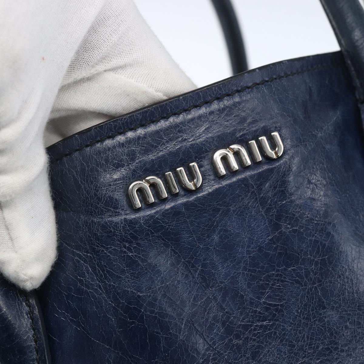 Miu Miu Hand Bag Leather 2way Navy Silver Auth 165002