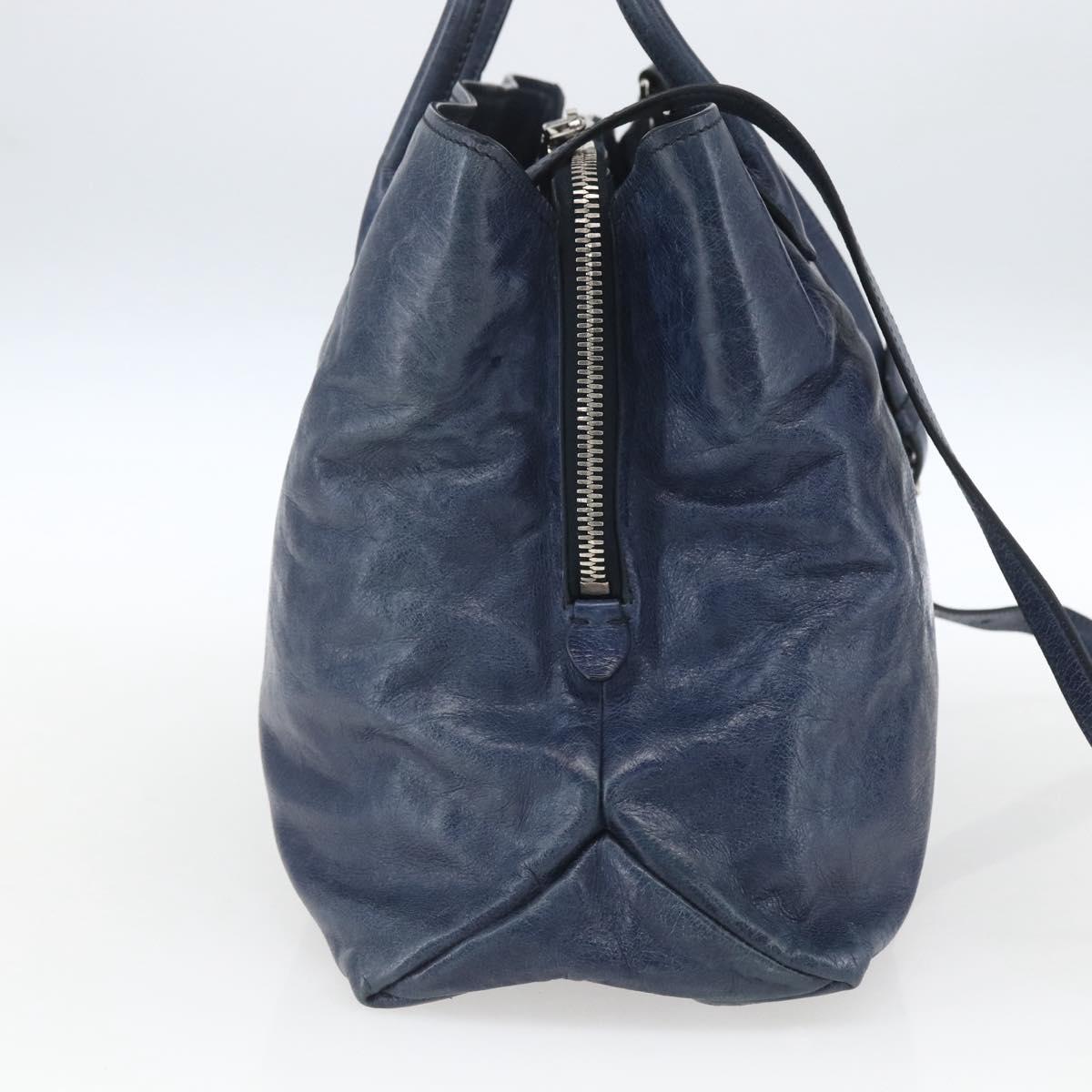 Miu Miu Hand Bag Leather 2way Navy Silver Auth 165002