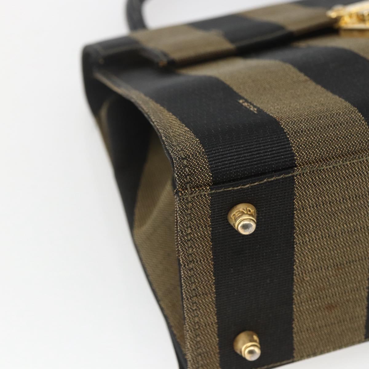 FENDI Pecan Canvas Hand Bag Black Brown gold Auth 165003