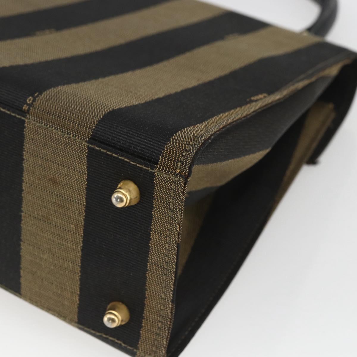 FENDI Pecan Canvas Hand Bag Black Brown gold Auth 165003