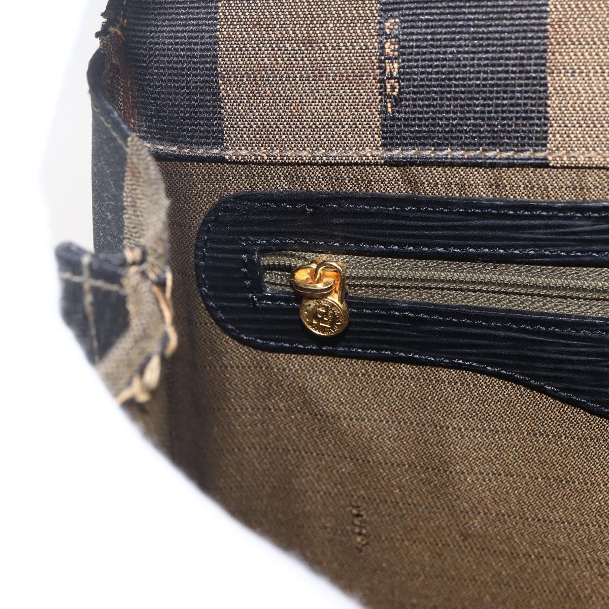 FENDI Pecan Canvas Hand Bag Black Brown gold Auth 165003