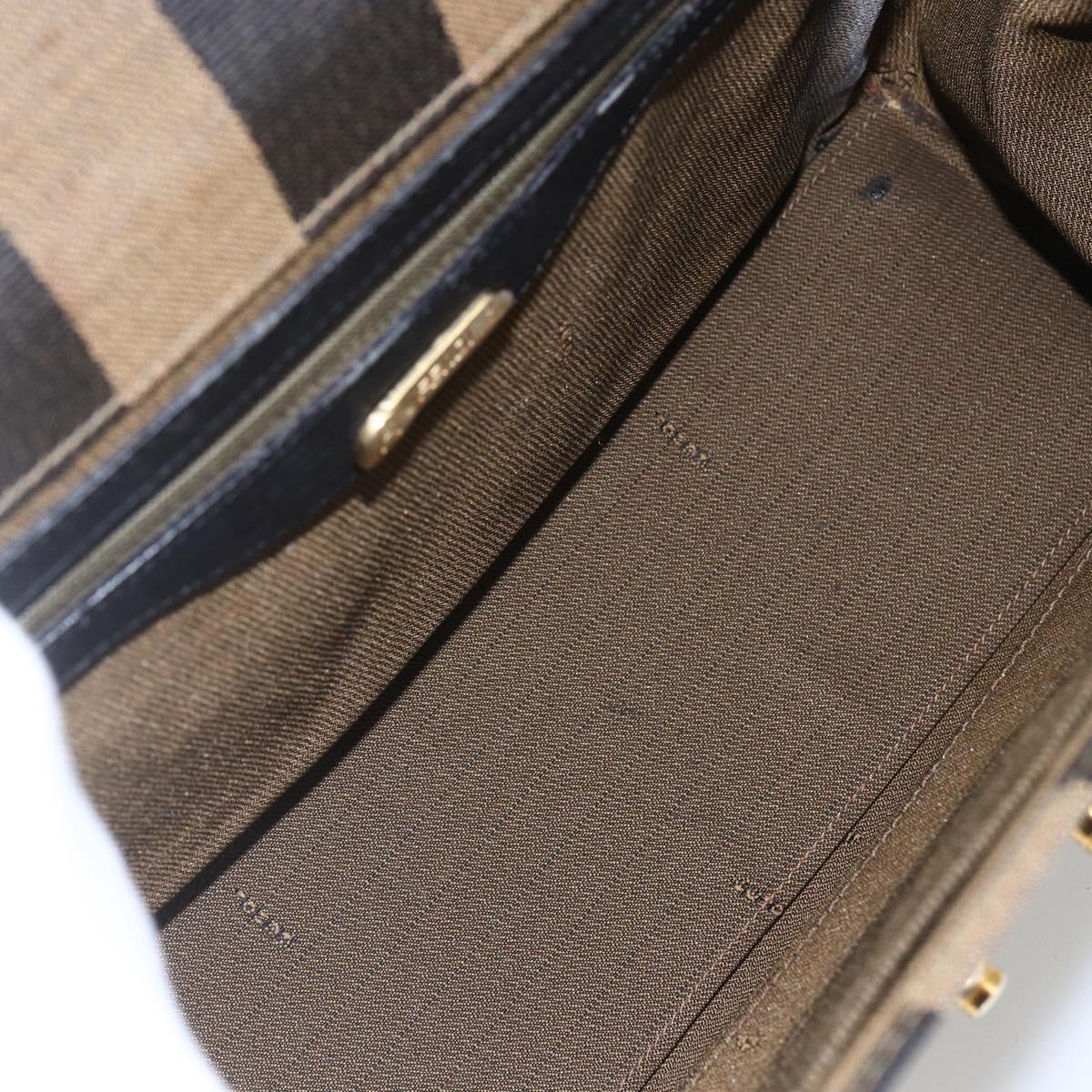 FENDI Pecan Canvas Hand Bag Black Brown gold Auth 165003