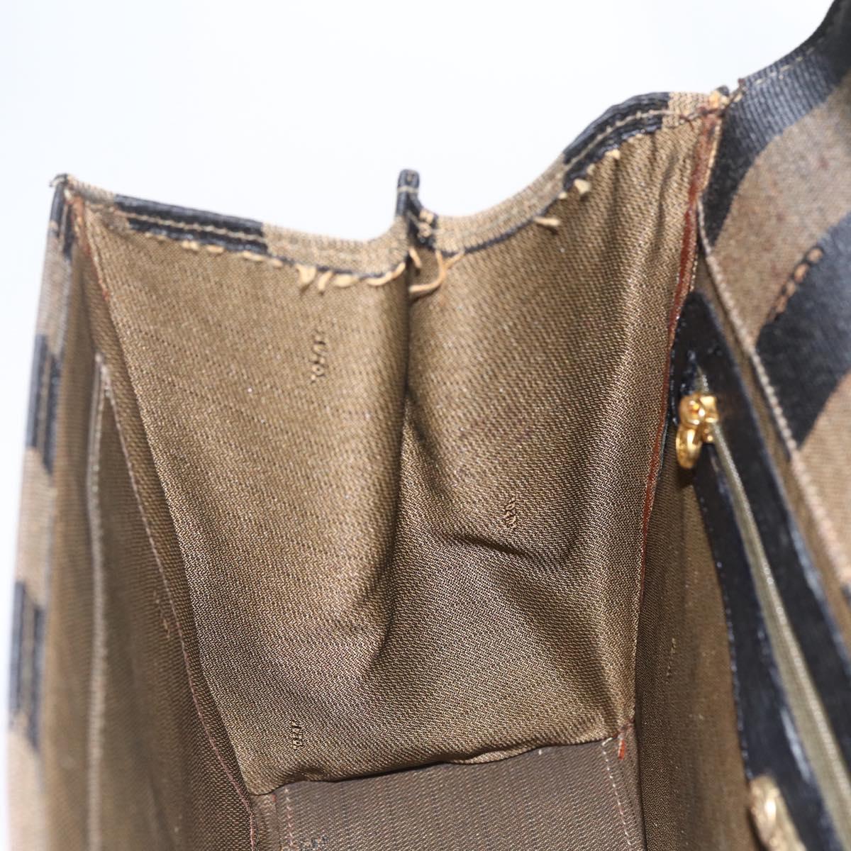 FENDI Pecan Canvas Hand Bag Black Brown gold Auth 165003