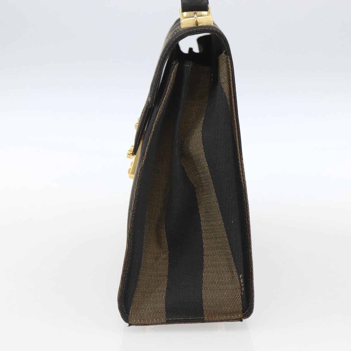 FENDI Pecan Canvas Hand Bag Black Brown gold Auth 165003