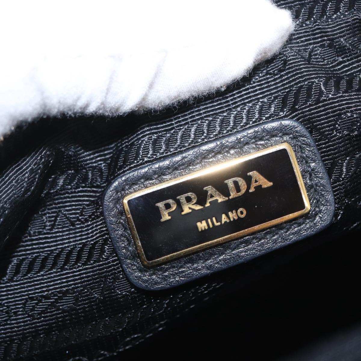 PRADA Shoulder Bag Leather Black Gold Auth 165005