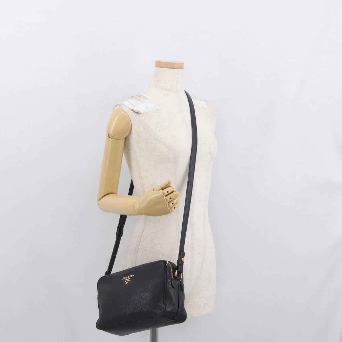 PRADA Shoulder Bag Leather Black Gold Auth 165005