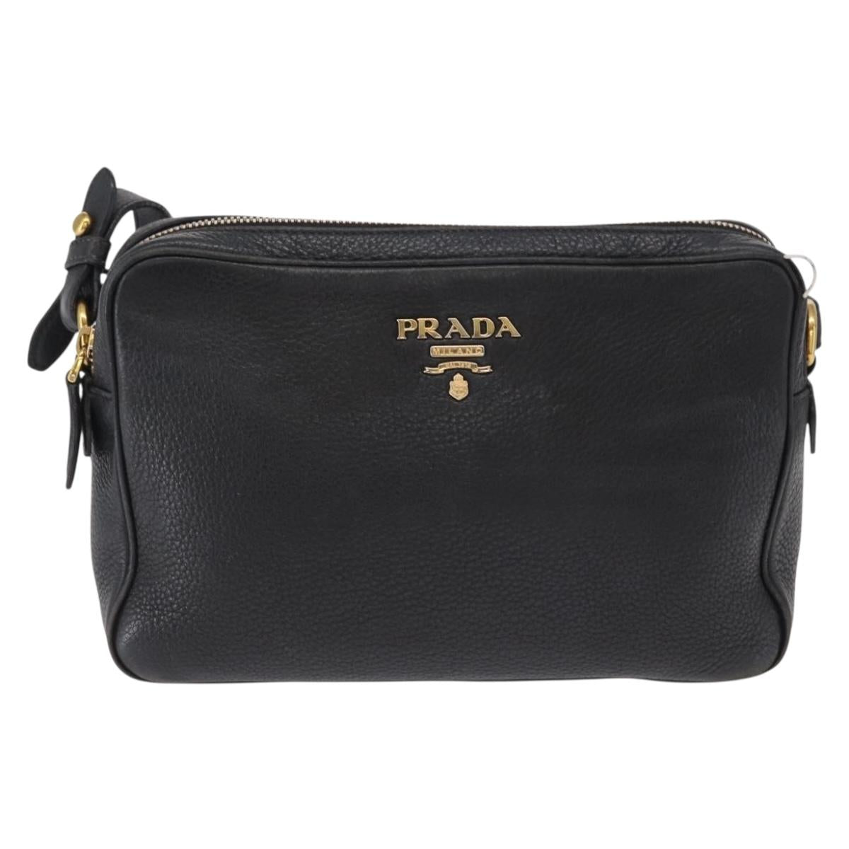 PRADA Shoulder Bag Leather Black Gold Auth 165005