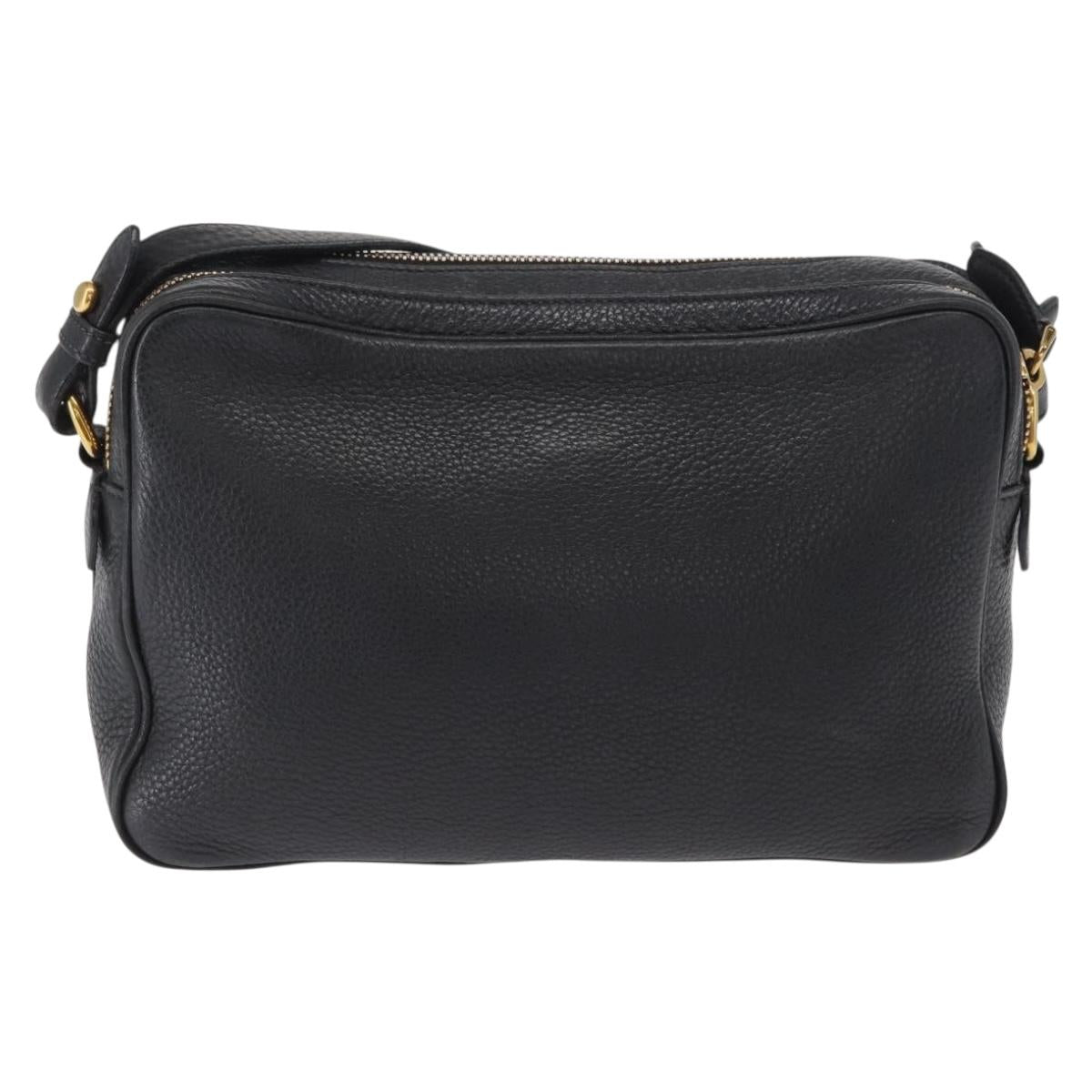 PRADA Shoulder Bag Leather Black Gold Auth 165005