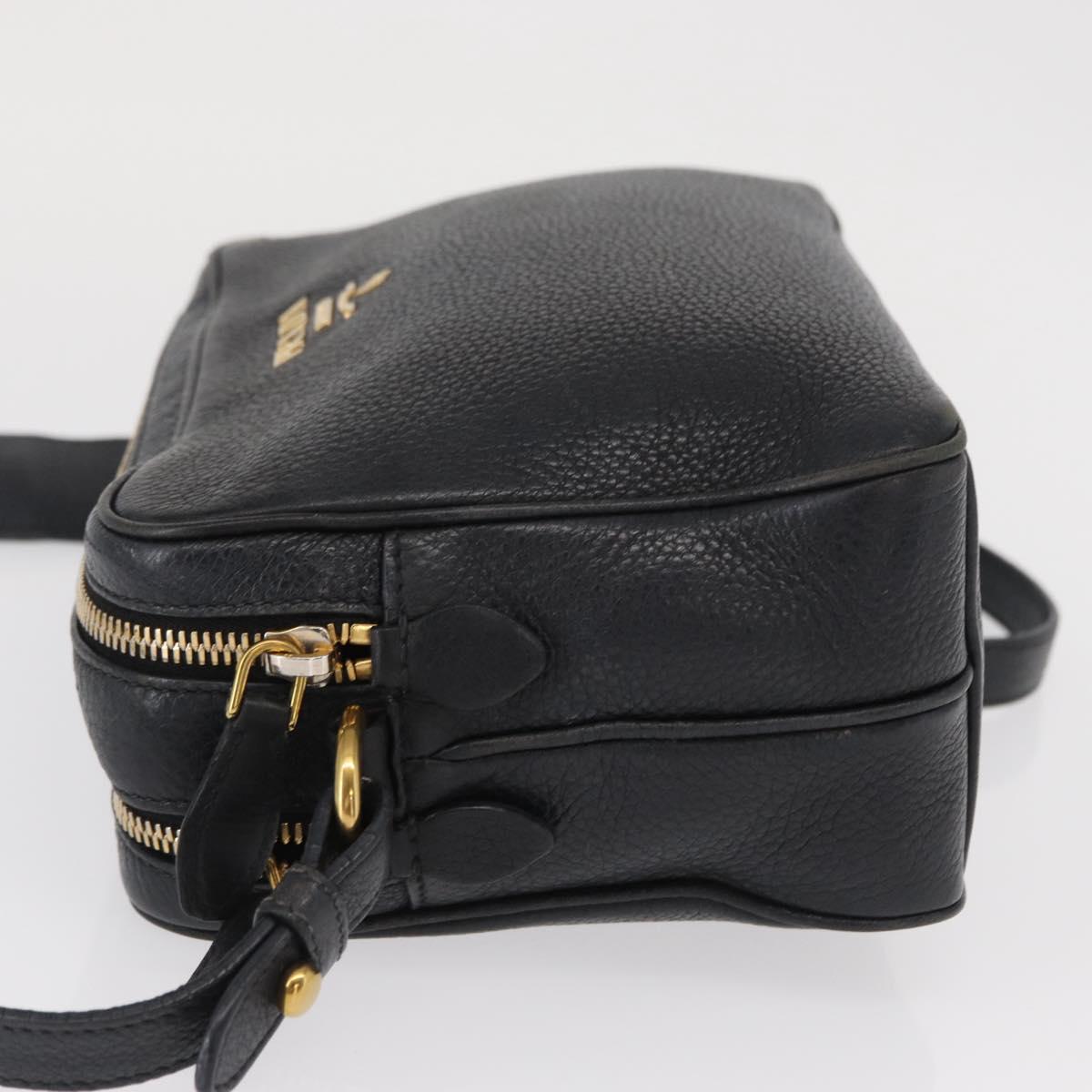 PRADA Shoulder Bag Leather Black Gold Auth 165005