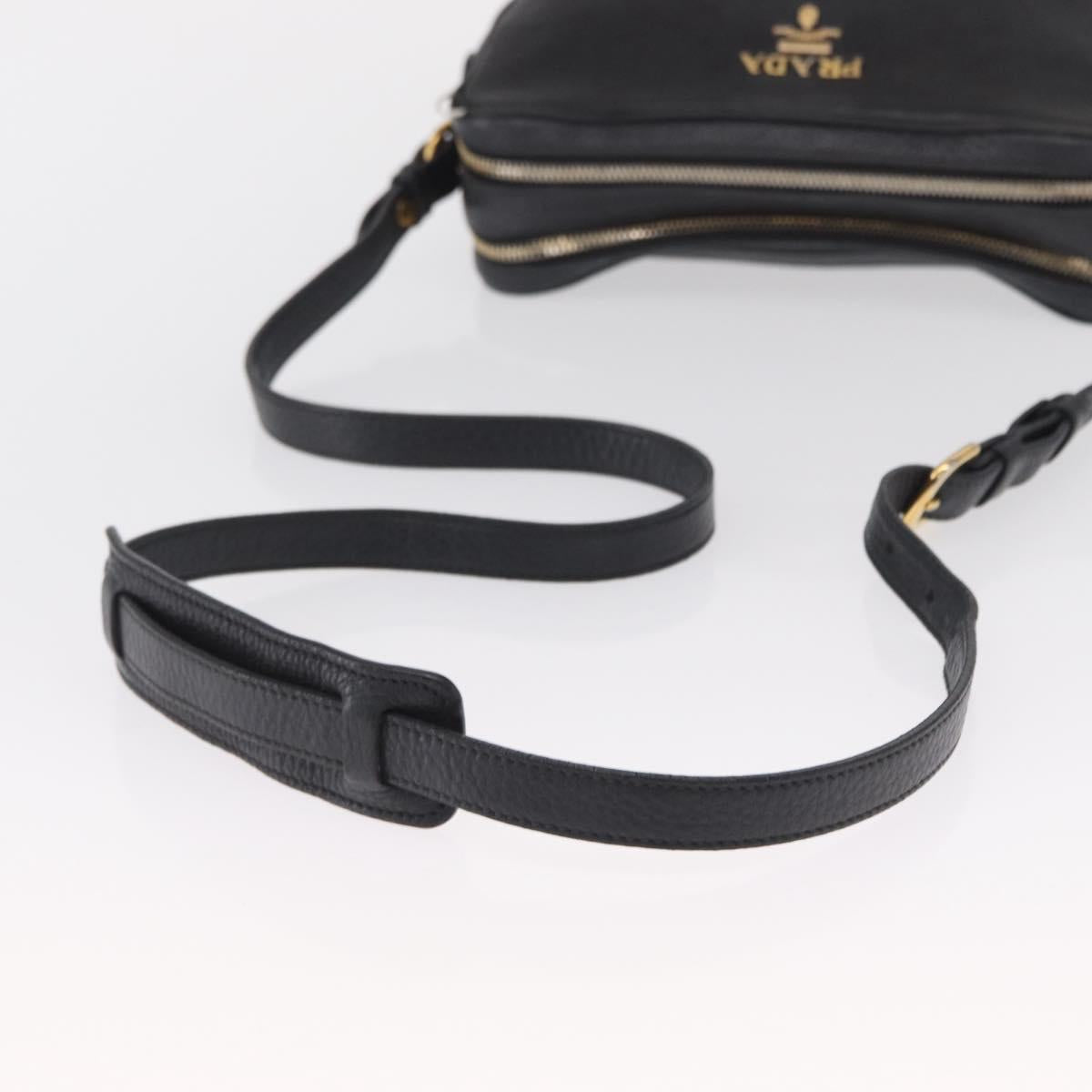 PRADA Shoulder Bag Leather Black Gold Auth 165005