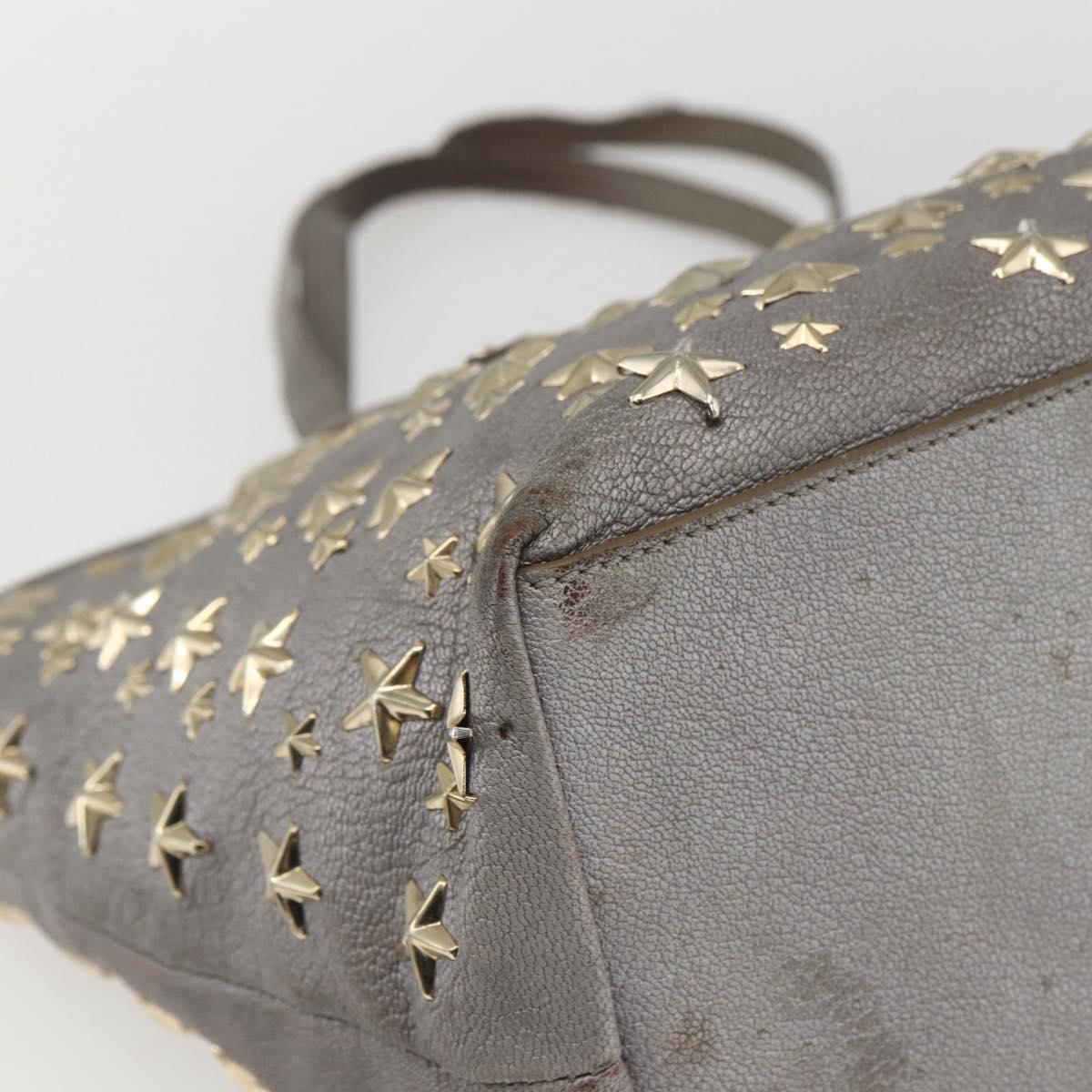 Jimmy Choo Studs Tote Bag Leather Gray Gold Auth 165008
