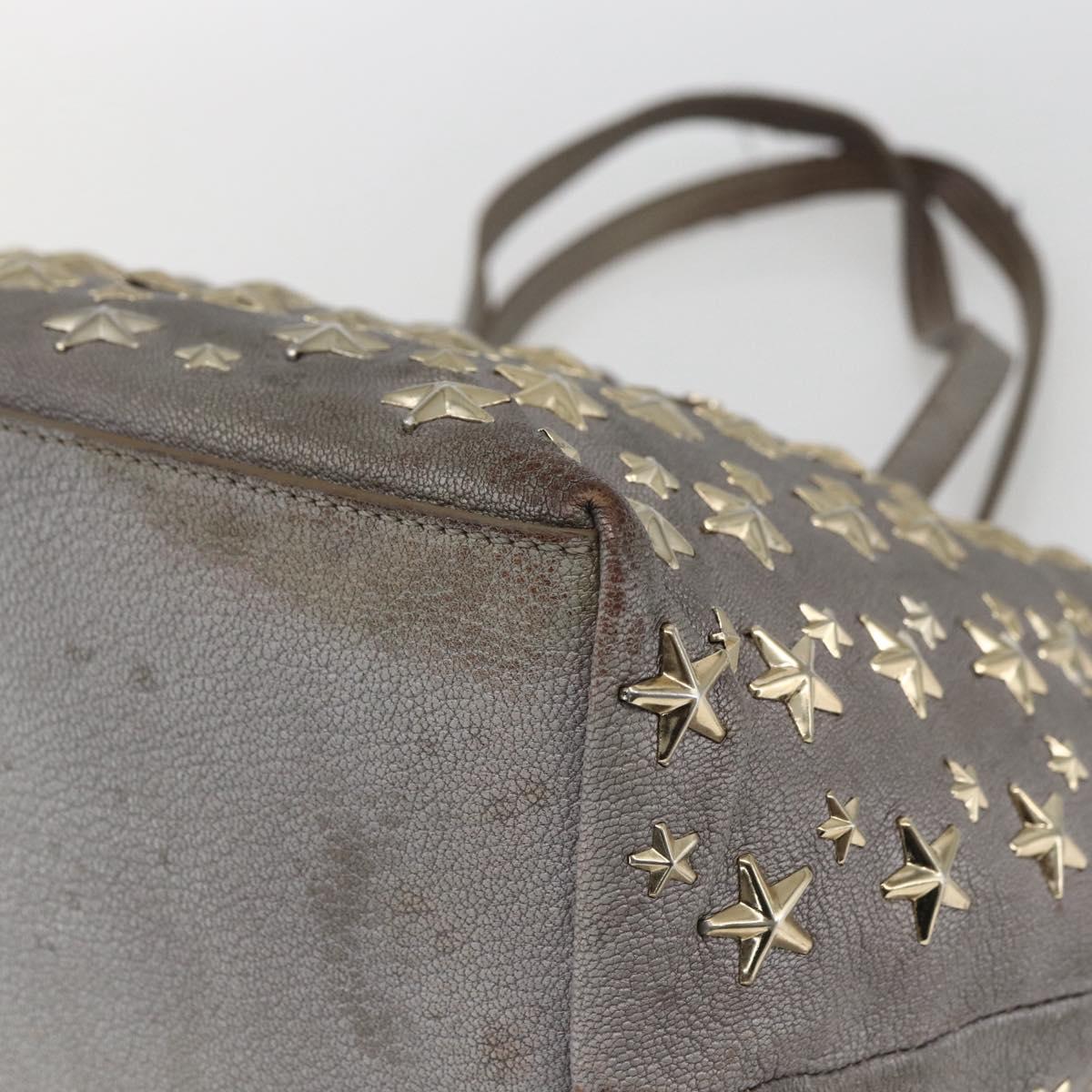Jimmy Choo Studs Tote Bag Leather Gray Gold Auth 165008