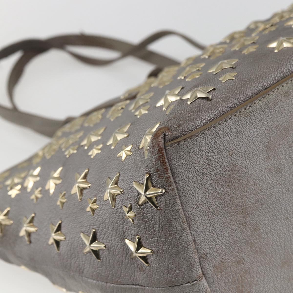 Jimmy Choo Studs Tote Bag Leather Gray Gold Auth 165008