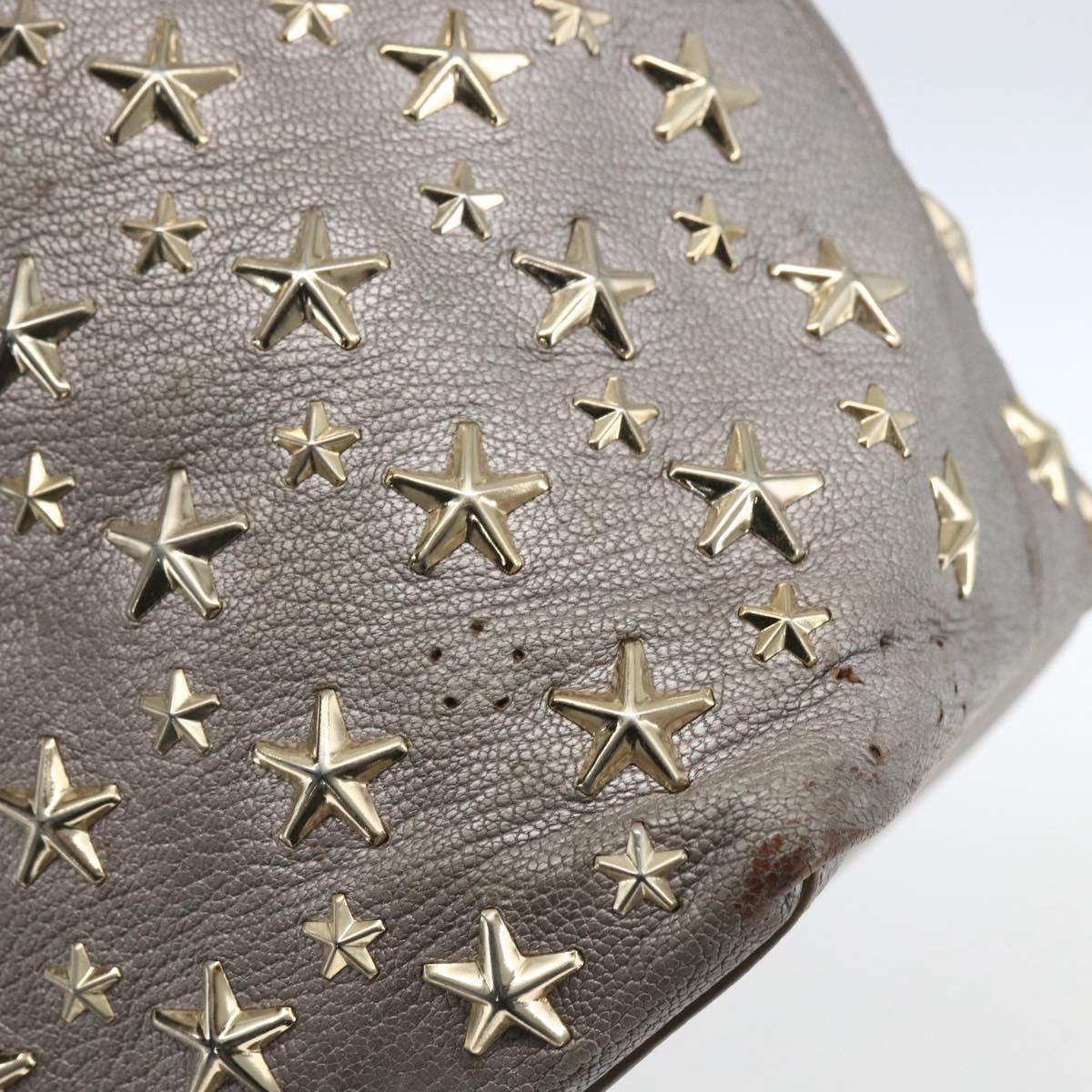 Jimmy Choo Studs Tote Bag Leather Gray Gold Auth 165008