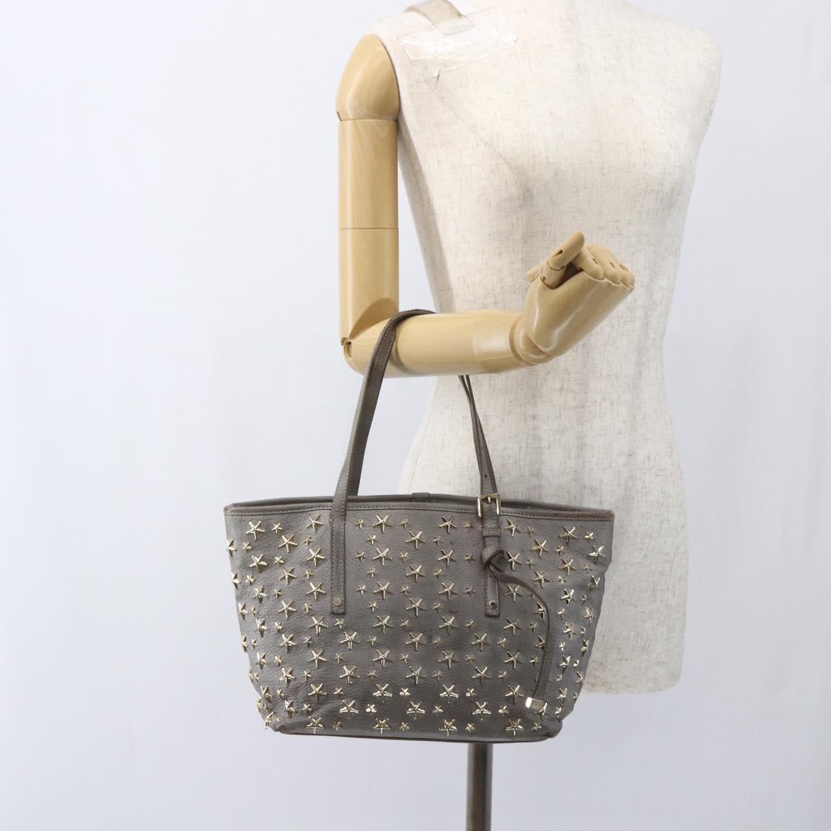 Jimmy Choo Studs Tote Bag Leather Gray Gold Auth 165008