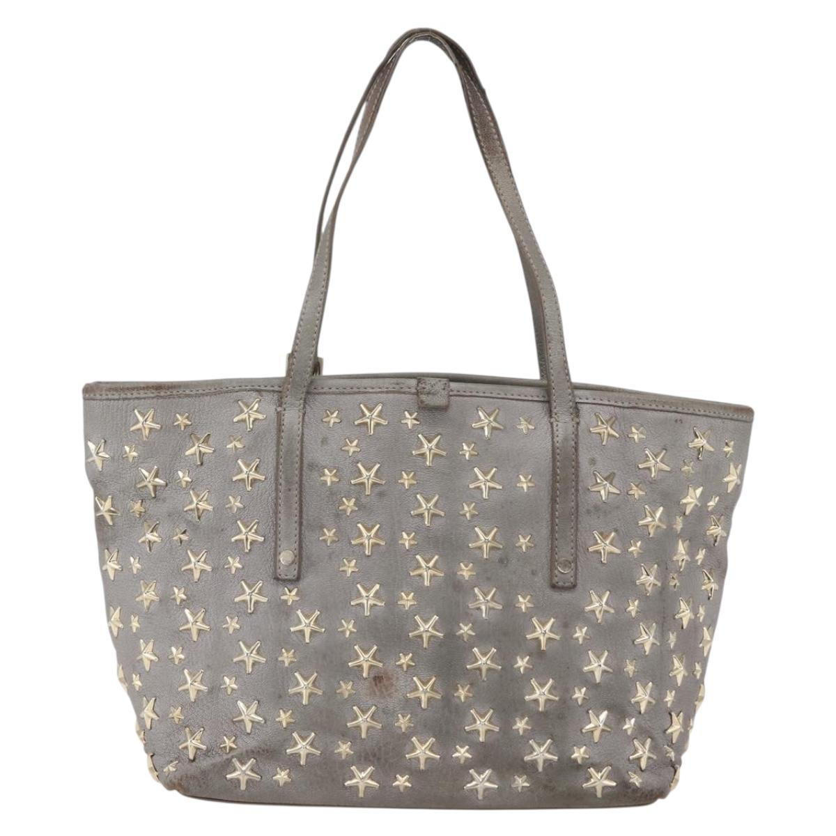 Jimmy Choo Studs Tote Bag Leather Gray Gold Auth 165008