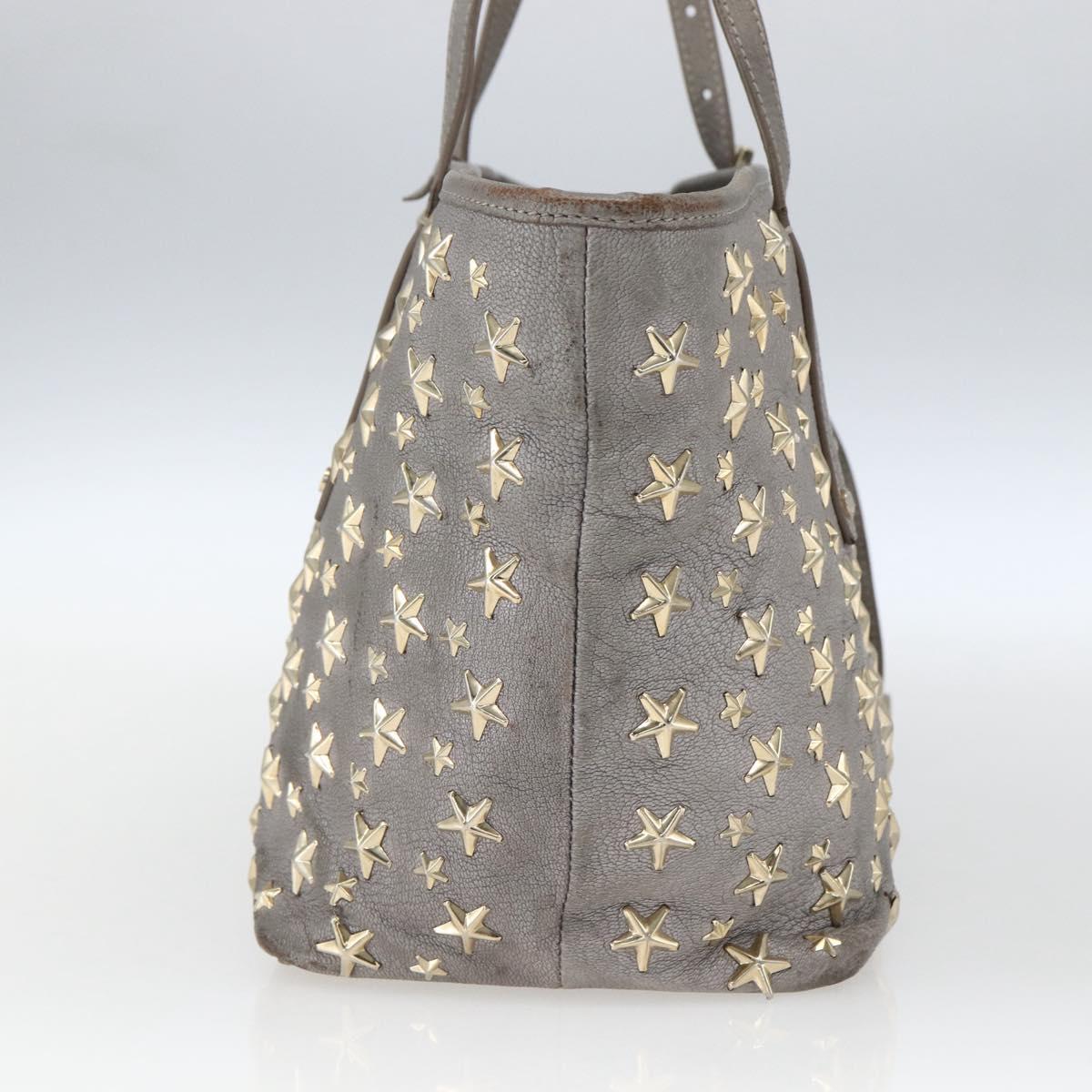 Jimmy Choo Studs Tote Bag Leather Gray Gold Auth 165008