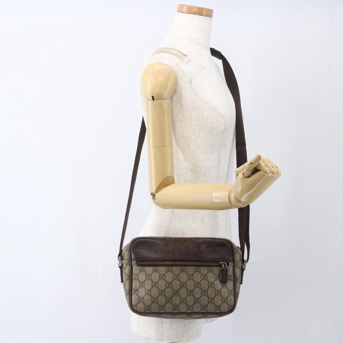 GUCCI GG Supreme Shoulder Bag PVC Beige Silver 114291 Auth 165009