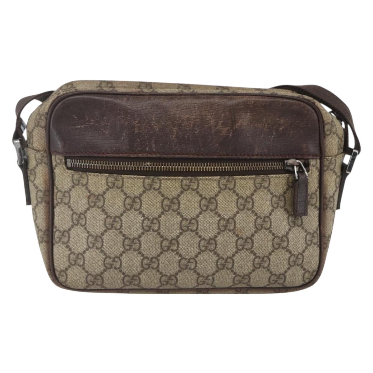 GUCCI GG Supreme Shoulder Bag PVC Beige Silver 114291 Auth 165009