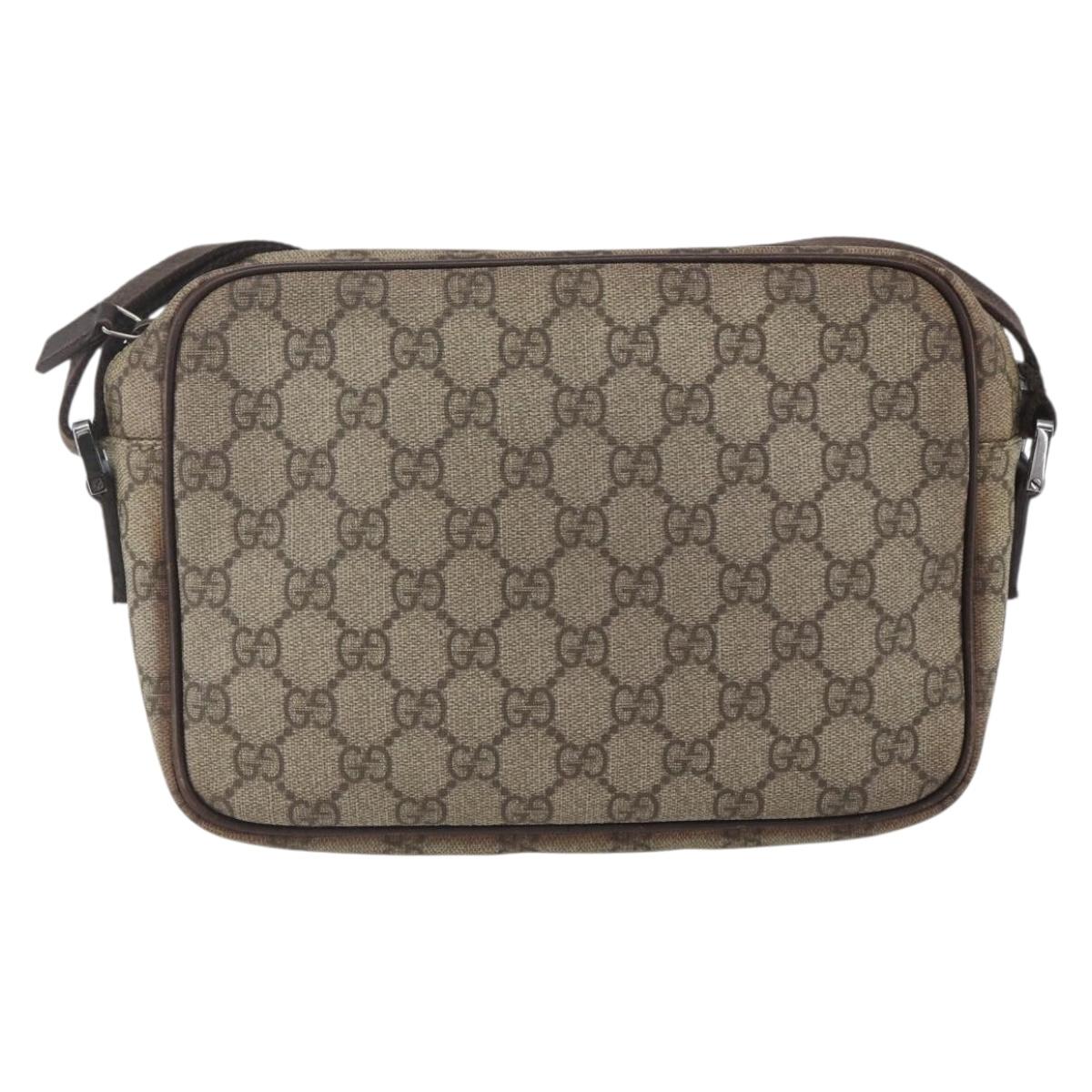 GUCCI GG Supreme Shoulder Bag PVC Beige Silver 114291 Auth 165009