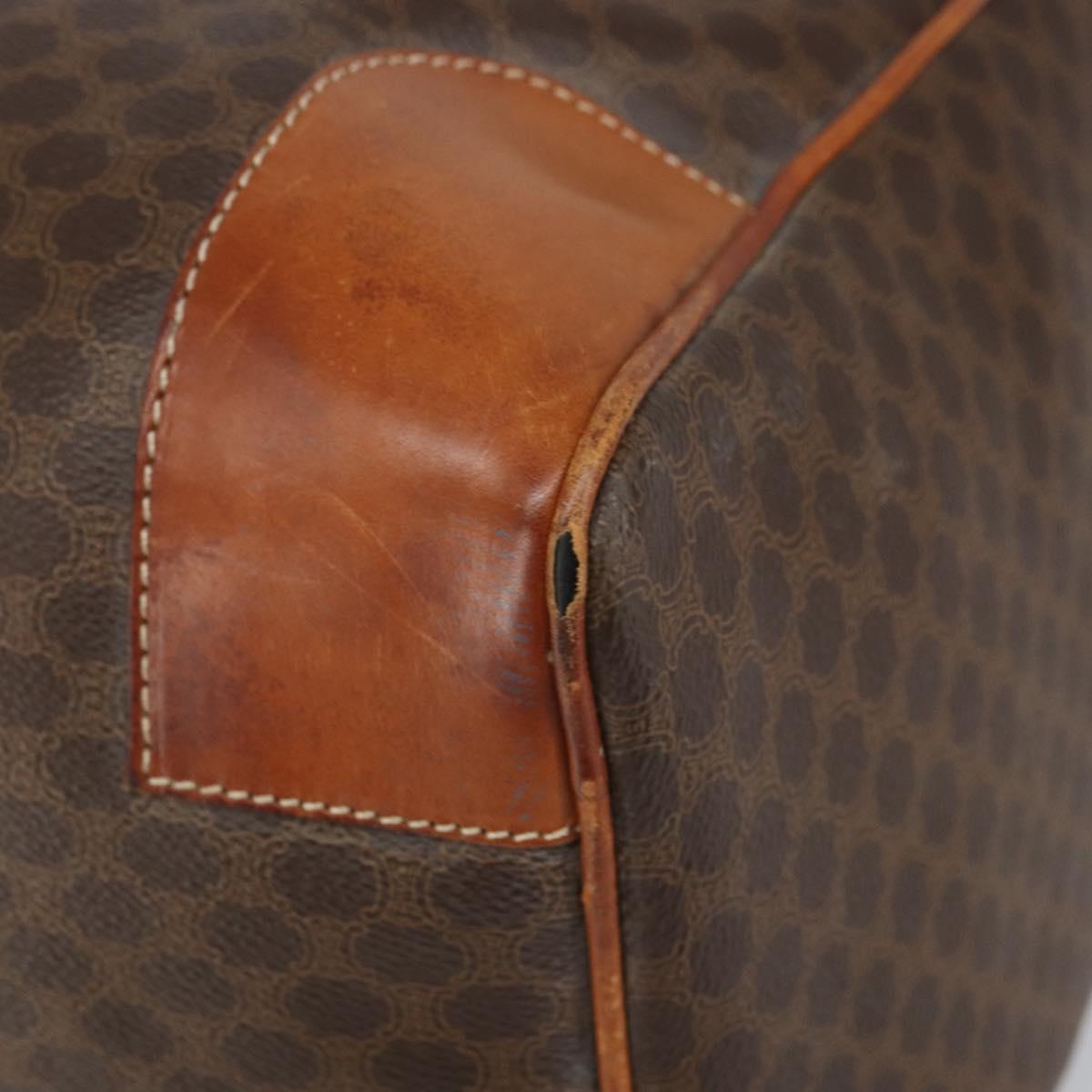 CELINE Macadam Canvas Boston Bag PVC Leather Brown Gold Auth 165011