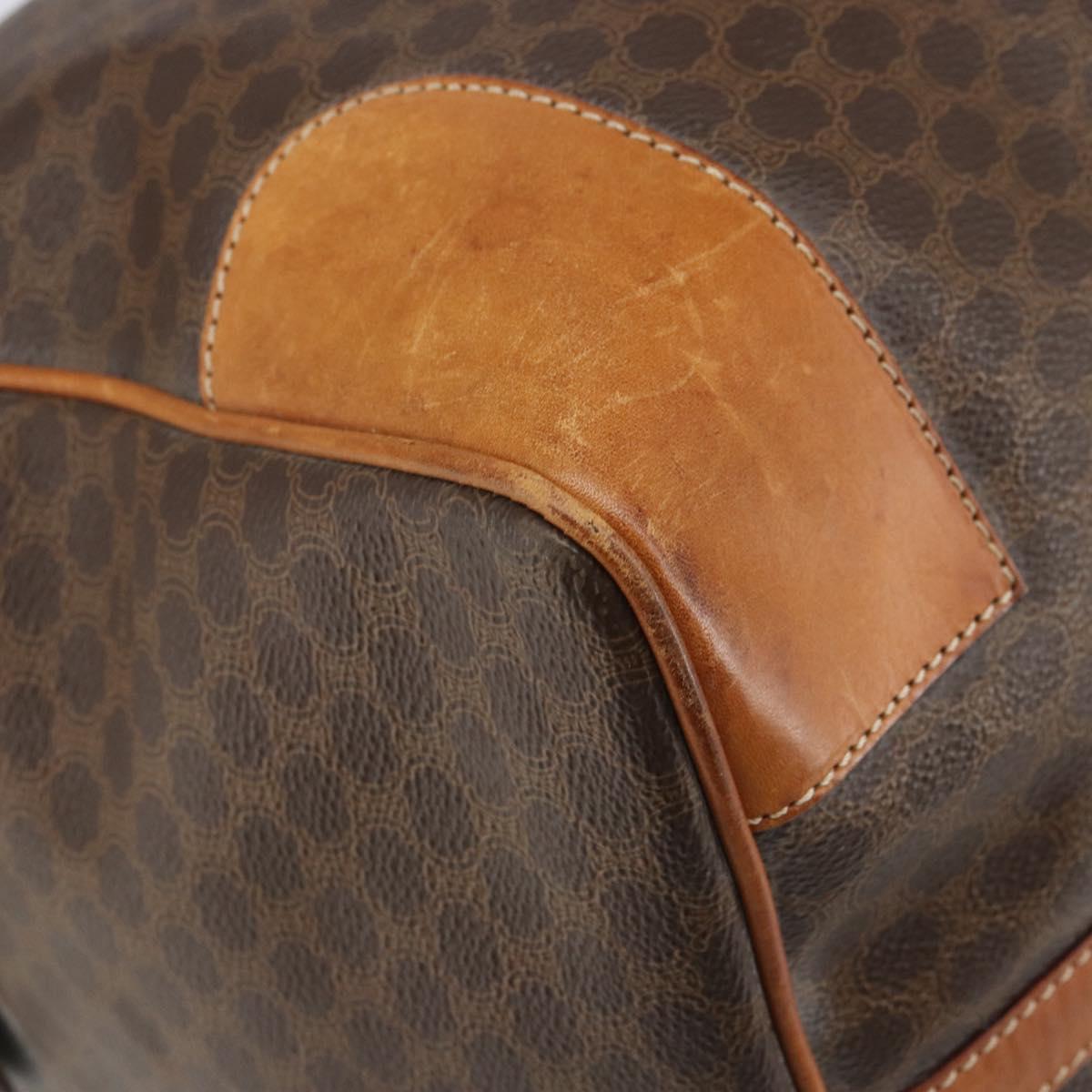 CELINE Macadam Canvas Boston Bag PVC Leather Brown Gold Auth 165011