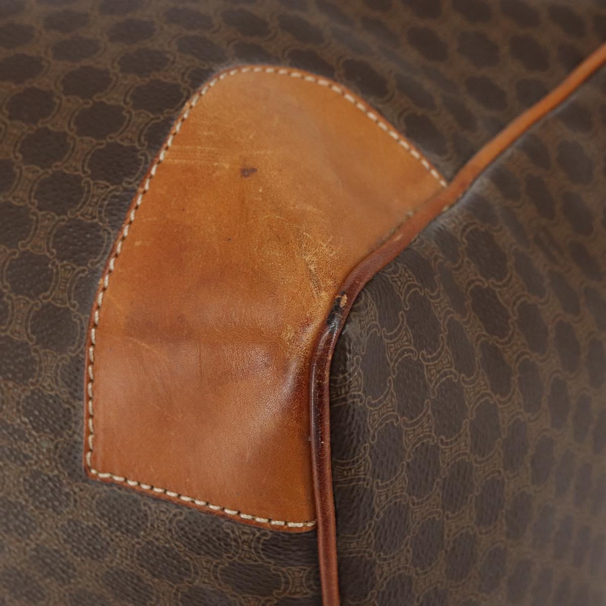 CELINE Macadam Canvas Boston Bag PVC Leather Brown Gold Auth 165011