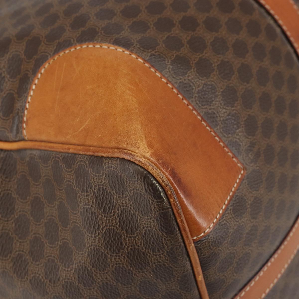 CELINE Macadam Canvas Boston Bag PVC Leather Brown Gold Auth 165011