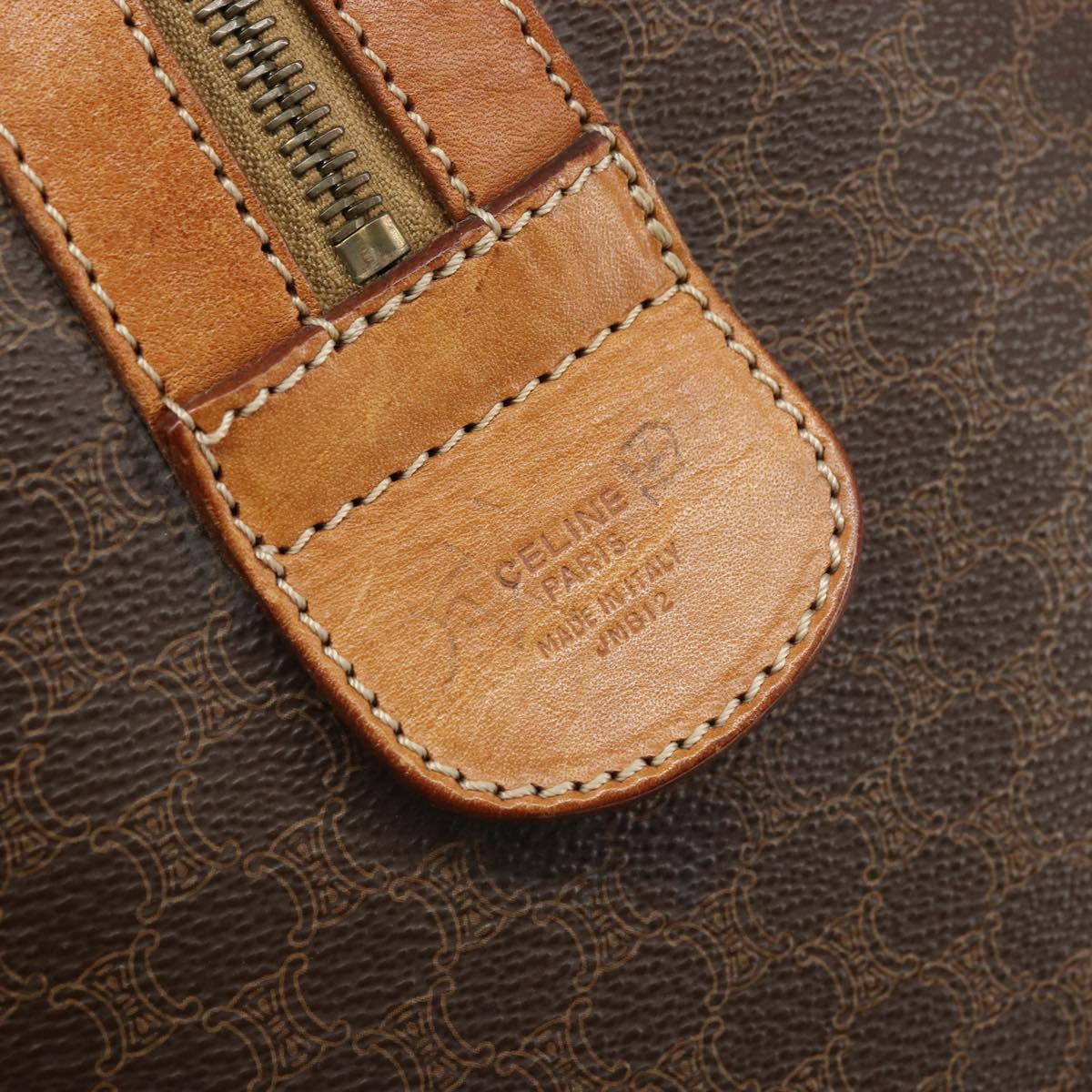 CELINE Macadam Canvas Boston Bag PVC Leather Brown Gold Auth 165011