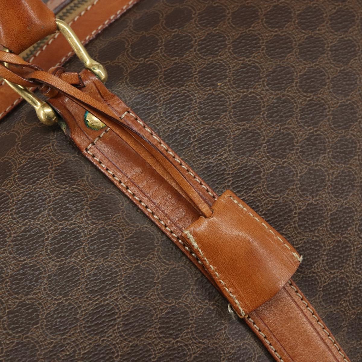 CELINE Macadam Canvas Boston Bag PVC Leather Brown Gold Auth 165011