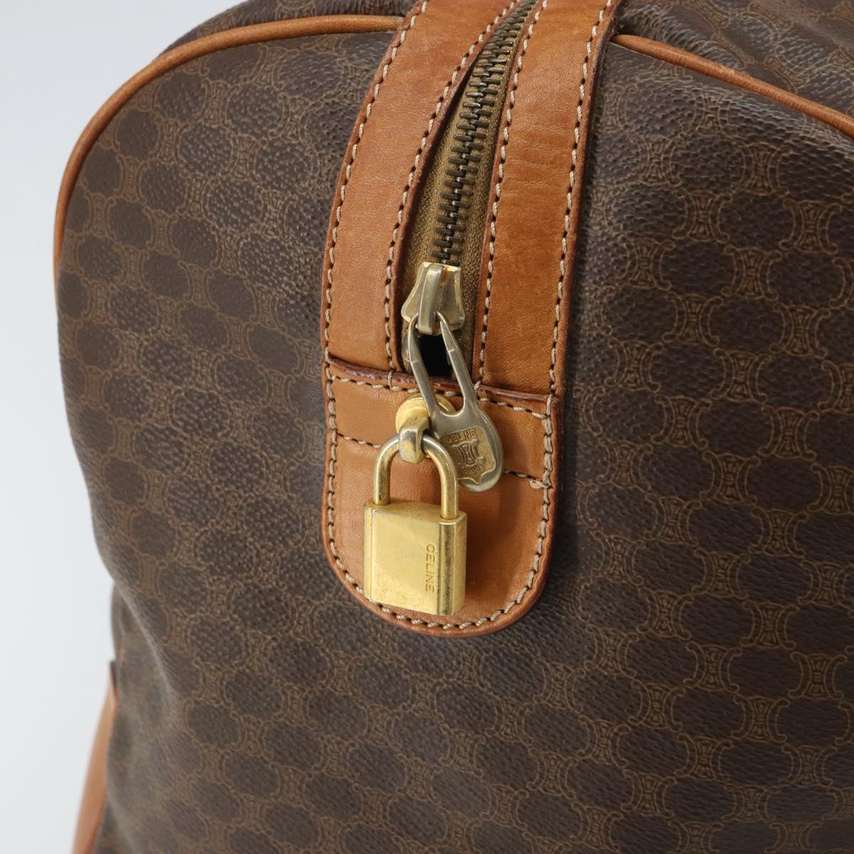 CELINE Macadam Canvas Boston Bag PVC Leather Brown Gold Auth 165011